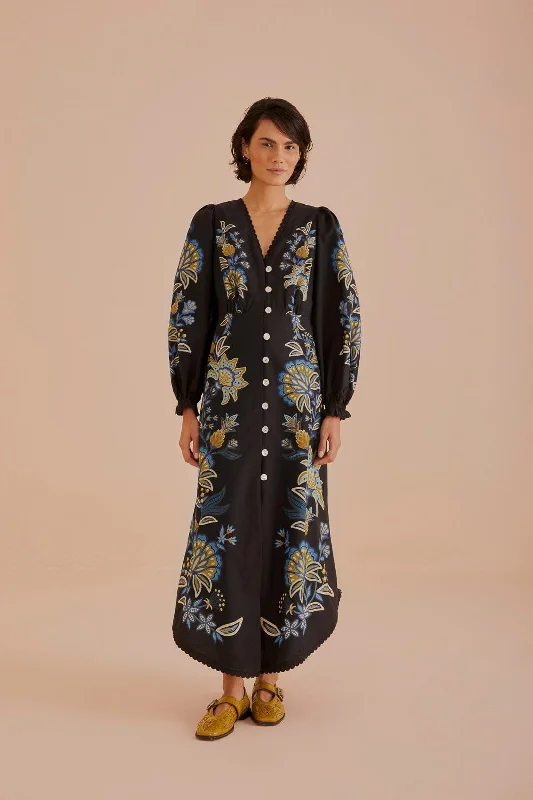 Midi dresses with ruched bodices for a feminine and fitted feelBlack Stitched Garden Organic Cotton Midi Dress