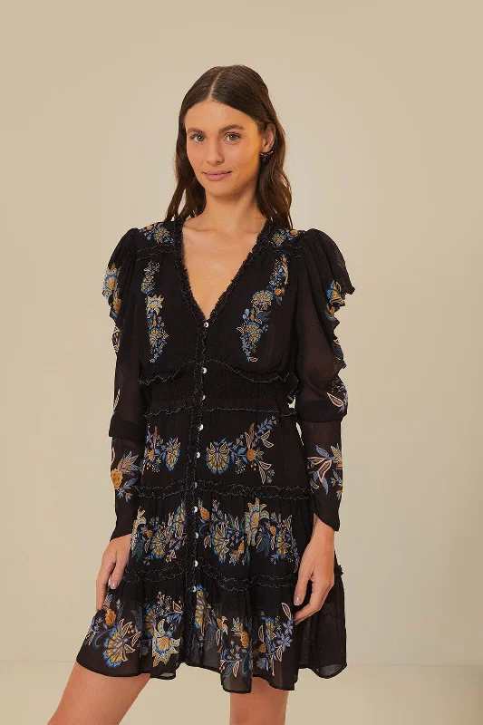 Midi dresses with ruffled sleeves for a more feminine and voluminous lookBlack Stitched Garden Short Sleeve Midi Dress