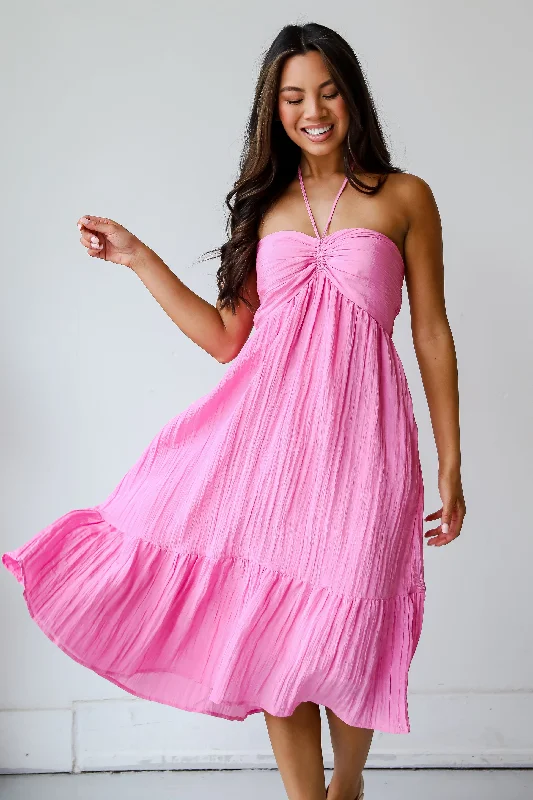 Midi dresses with tassel accents for a bohemian and free - spirited styleFINAL SALE - Sunny Serenity Pink Halter Midi Dress