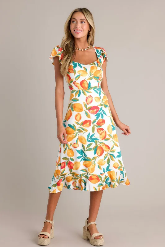 Midi dresses with abstract art prints for an artistic statementSunshine & Bliss Ivory Multi Citrus Print Midi Dress Midi dresses with abstract art prints for an artistic statementSunshine & Bliss Ivory Multi Citrus Print Midi Dress
