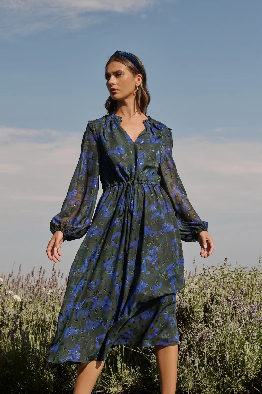 Midi dresses with keyhole backs for a flirty and unexpected detailSweetwater Floral Organza Tiered Midi Dress
