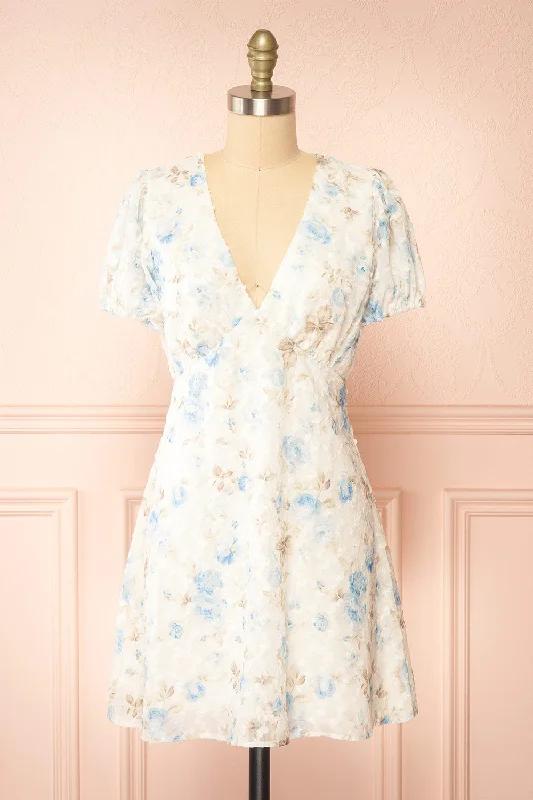 Midi dresses with bow accents for a sweet and charming lookSykos | Short White Floral Chiffon Dress
