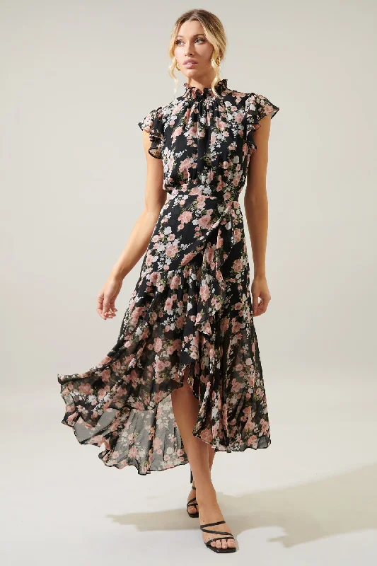 Midi dresses with geometric cutouts for a contemporary and edgy lookTana Blouson Drape Tiered Midi Dress