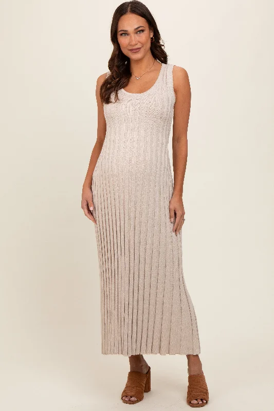 Midi dresses with embroidered accents for a unique and detailed designTaupe Sleeveless Knit Maternity Maxi Dress