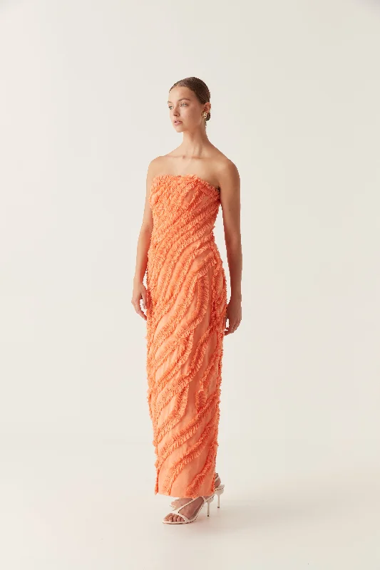 Midi dresses with geometric cutouts for a contemporary and edgy lookTerrene Frill Maxi Dress
