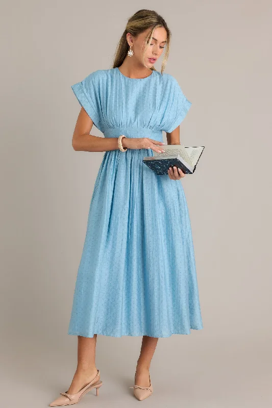 Midi dresses with satin - finish fabrics for a luxurious feelThe Best Option Light Blue Jacquard Midi Dress
