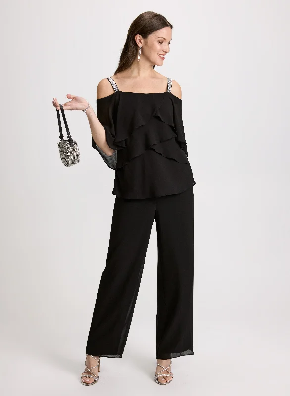 Midi dresses with puff sleeves for a vintage - inspired lookTiered Top & Pull-On Pants Set