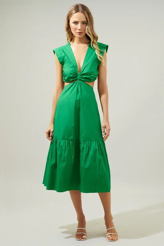 Midi dresses with pom - pom trims for a playful and festive lookTorie Cut Out Poplin Midi Dress