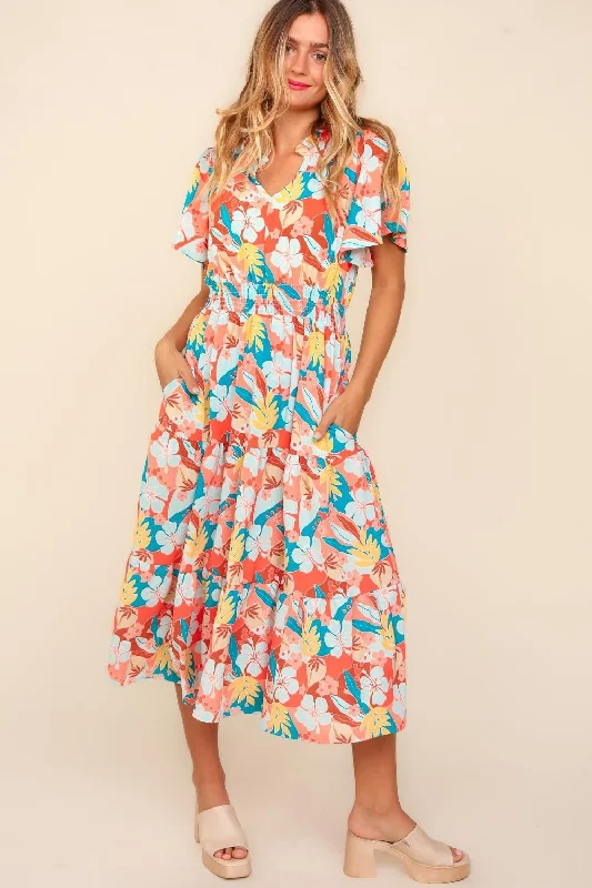 Midi dresses with abstract art prints for an artistic statementTropical Floral Tiered Midi Dress with Side Pockets Midi dresses with abstract art prints for an artistic statementTropical Floral Tiered Midi Dress with Side Pockets