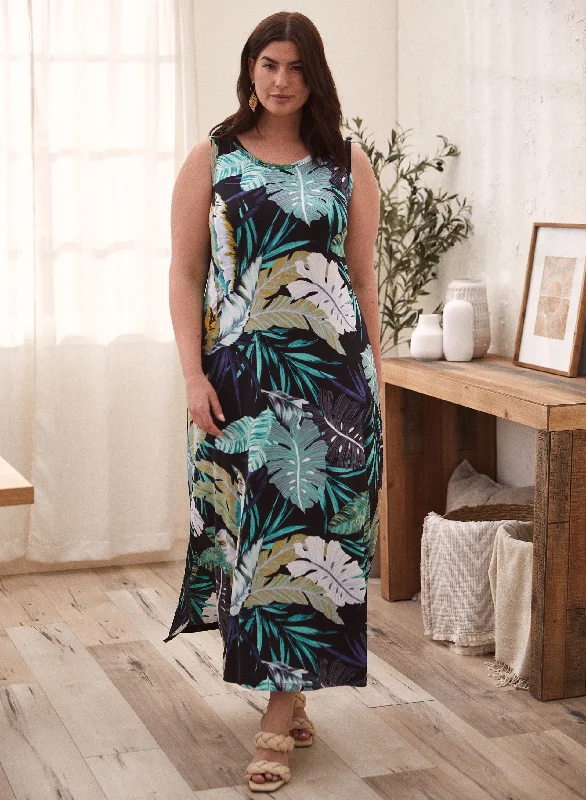 Midi dresses with ruffled hems for a romantic date nightTropical Print Maxi Dress