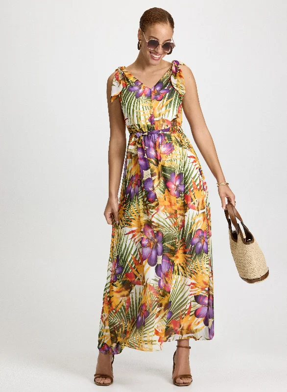 Midi dresses with halter necks for a stylish and comfortable optionTropical Print Maxi Dress
