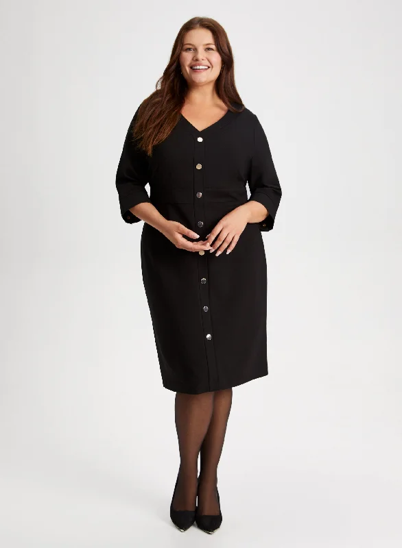 Midi dresses with button - front designs for a classic touchV-Neck Button Detail Dress