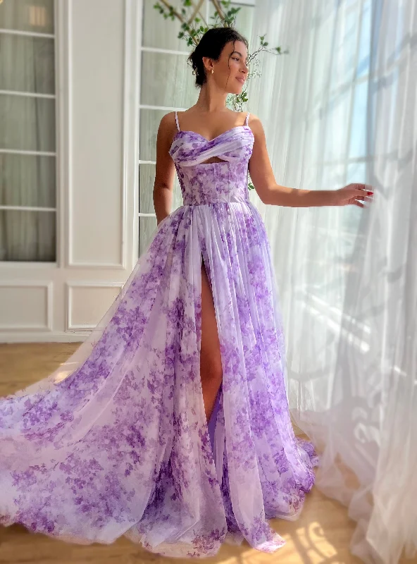 High - low midi dresses with geometric patterns for a modern partyViolet Sky Gown