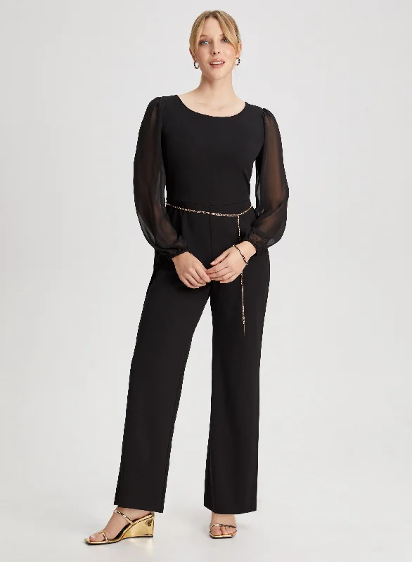 Midi dresses with lace - up fronts for a unique and adjustable styleWide Leg Belted Jumpsuit