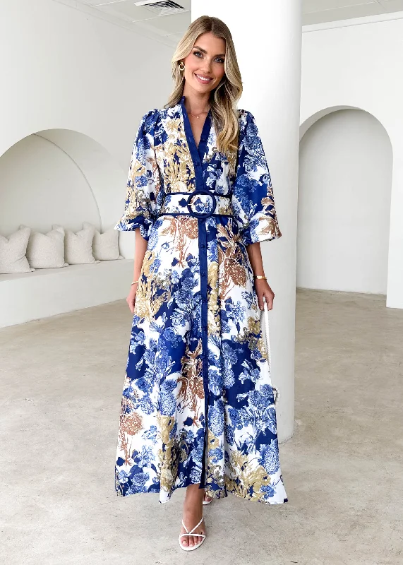 Midi dresses with gathered skirts for a full and flowing silhouetteWimsoe Midi Dress - Navy Chateau
