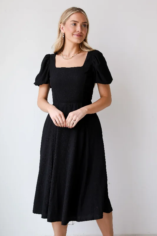Midi dresses with button - front designs for a classic touchFINAL SALE - You're The One Black Midi Dress