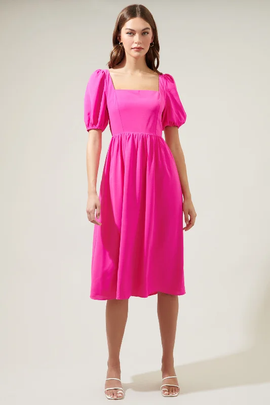 Midi dresses with mesh inserts for a trendy and breathable optionYvonne Puff Sleeve Midi Dress