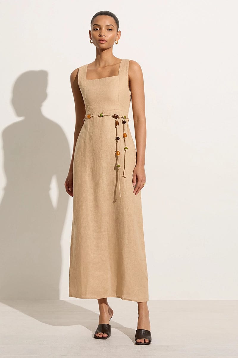 Midi dresses with ruffled bodices for a more pronounced feminine lookZana Midi Dress Sand - Final Sale