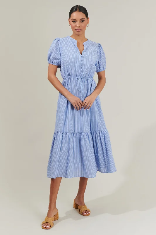Maxi - inspired midi dresses with flowing fabrics for a beachy vibeZephyr Ticking Stripe Waist Tie Midi Dress Maxi - inspired midi dresses with flowing fabrics for a beachy vibeZephyr Ticking Stripe Waist Tie Midi Dress