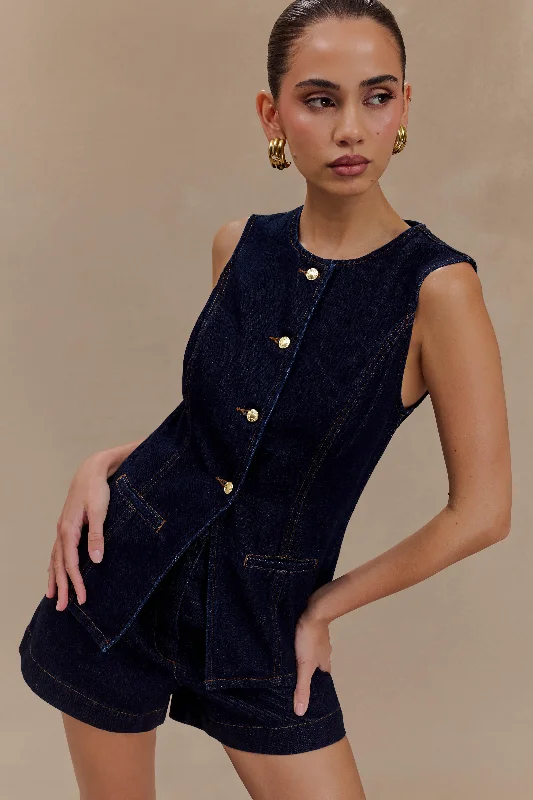 Skinny women jeans with a form - fitting designAbel Denim Button Up Top - Indigo Blue