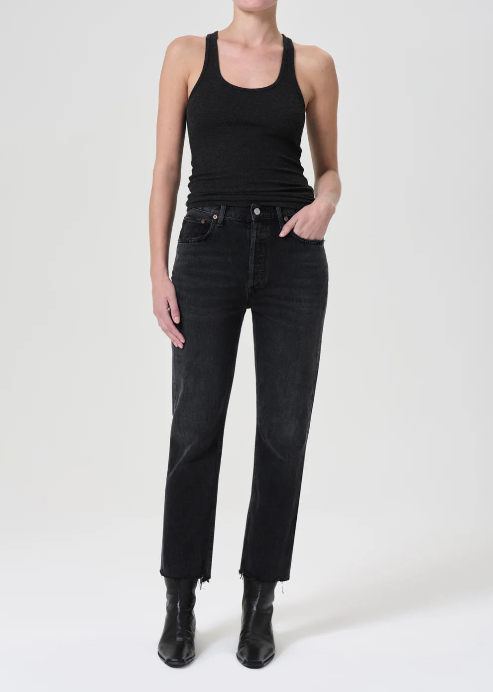 Denim Top with a Metallic Accent for a Shiny LookAgolde - Riley Crop