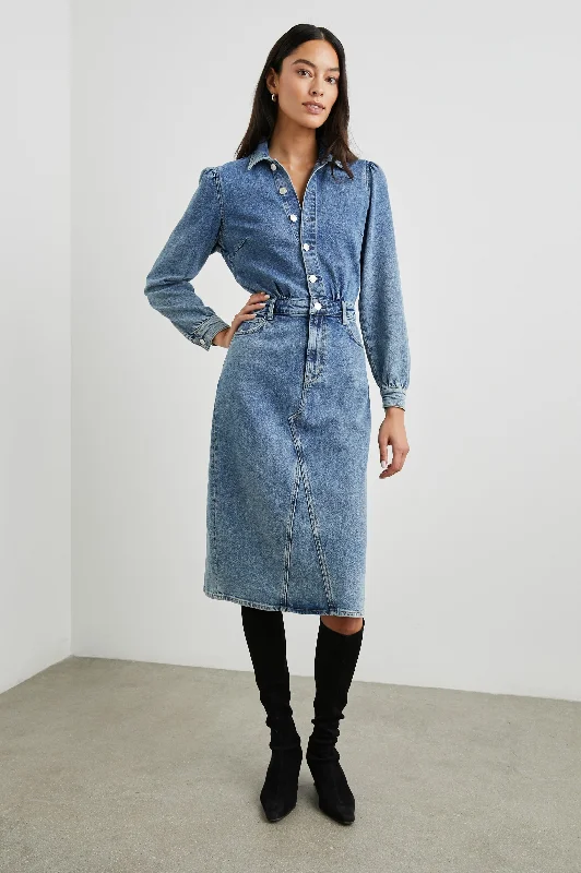 Embroidered Denim Top with Intricate PatternsBEVERLY DRESS - WEST COAST