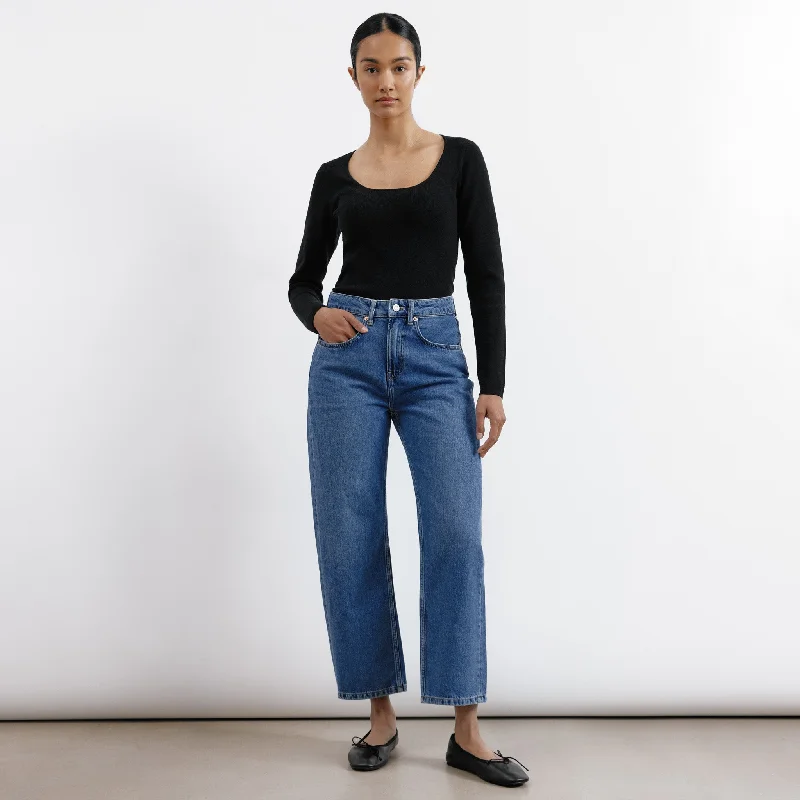 Long - Sleeve Denim Top for Cold Weather LayeringDark Wash Relaxed Jeans