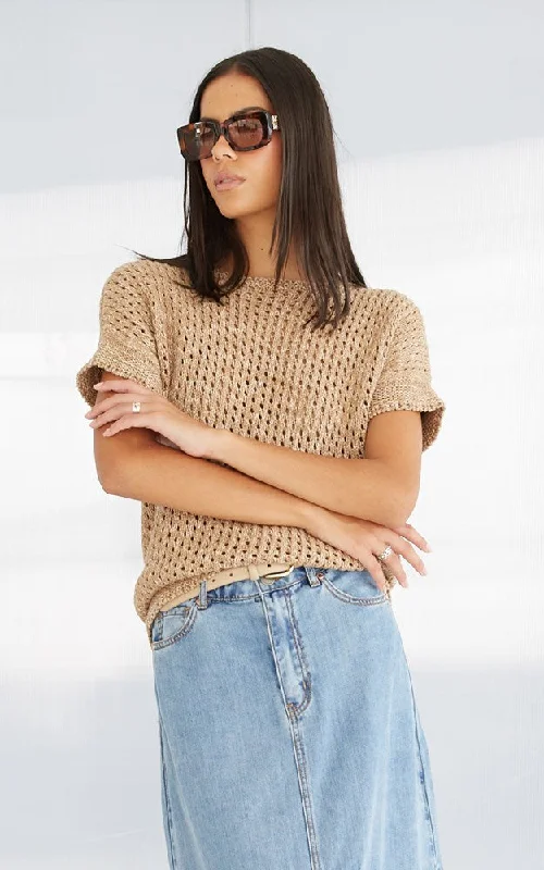 Denim Top with a Floral Print for a Feminine TouchCora Knit Short Sleeves Top