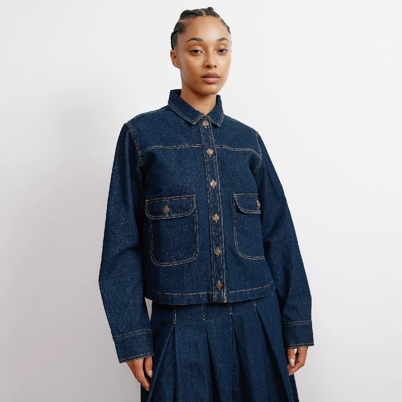Denim Top with a Belted Waist for a Defined SilhouetteDark Denim Jacket