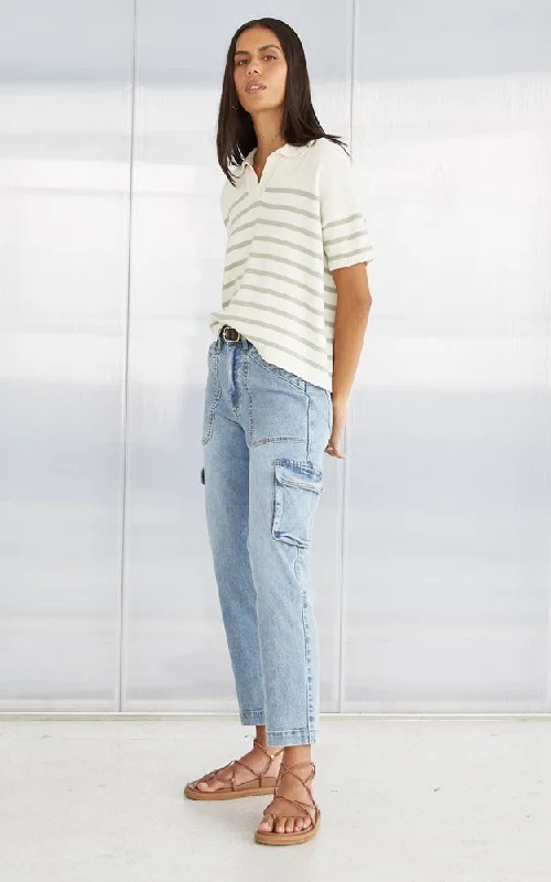 Denim Top with a Floral Print for a Feminine TouchDarra Cotton Polo Top