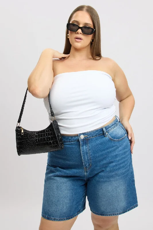 Denim Top with a Collared Neckline for a Preppy StyleDenim Jort Shorts High Rise