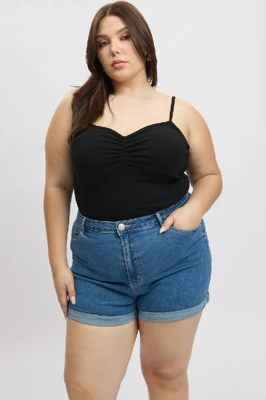Cropped Denim Top to Pair with High - Waisted BottomsDenim Mom Shorts High Rise