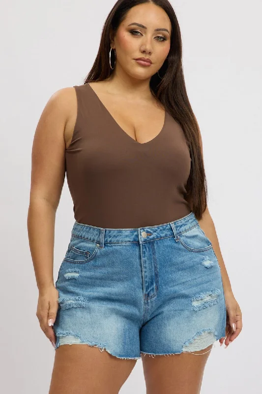 Denim Top with a Collared Neckline for a Preppy StyleDenim Relaxed Shorts