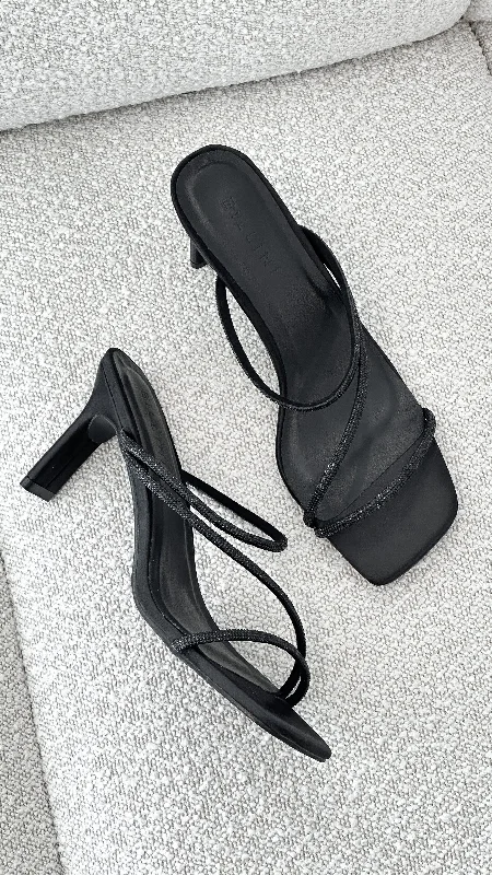 Embroidered Denim Top with Intricate PatternsFemi Heel - Black Satin Diamante