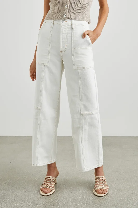 Skinny women jeans with a form - fitting designGETTY CROP UTILITY WIDE LEG - VINTAGE ECRU CONTRAST STITCH