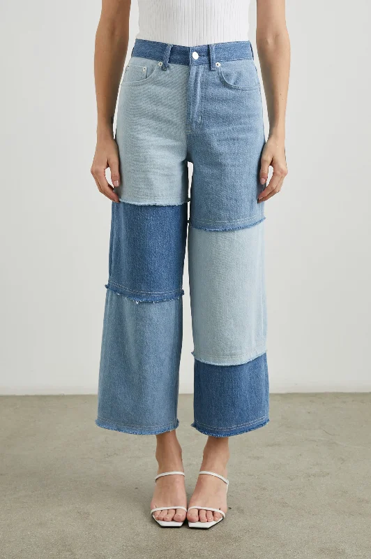 Stretch women jeans for enhanced mobility and comfortGETTY CROP WIDE LEG - LIGHT INDIGO PATCHWORK