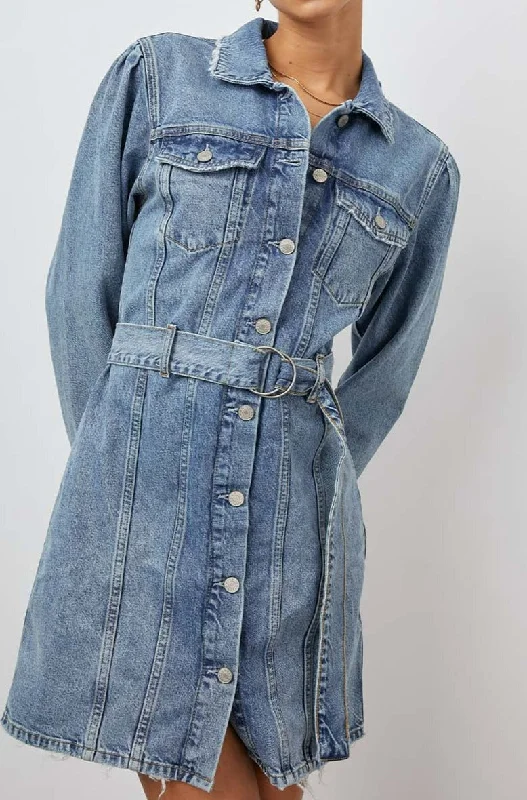 Cropped Denim Top to Pair with High - Waisted BottomsGRIFFITH DRESS - INDIGO CHARM