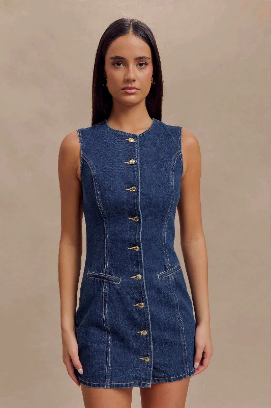 Cargo women jeans with multiple pockets for added functionalityJane Button Down Denim Mini Dress - Dark Blue