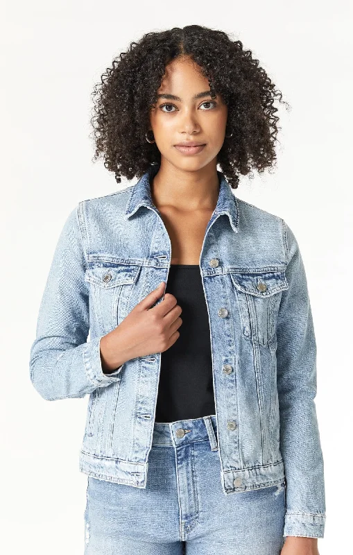Colored women jeans in vibrant hues like red and yellowKATY JACKET IN MID BRUSHED TRUE BLUE