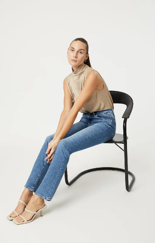 High - rise flare women jeans for a 70s - inspired lookKENDRA STRAIGHT LEG IN MID BRUSHED FEATHER BLUE