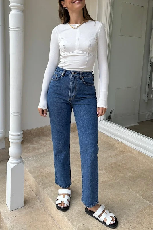 Embroidered Denim Top with Intricate PatternsNico Straight French Blue