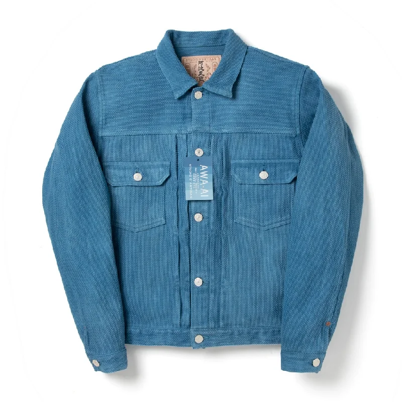 Skinny women jeans with a form - fitting designStudio D'Artisan "Awa-Ai" Natural Indigo Sashiko Type 2 Jacket