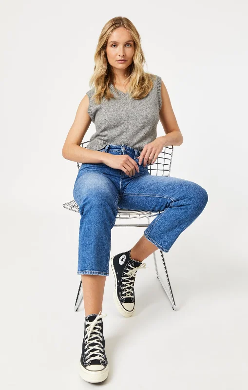 Distressed women jeans for a trendy and edgy lookSAVANNAH STRAIGHT LEG IN MID BRUSHED RECYCLED BLUE