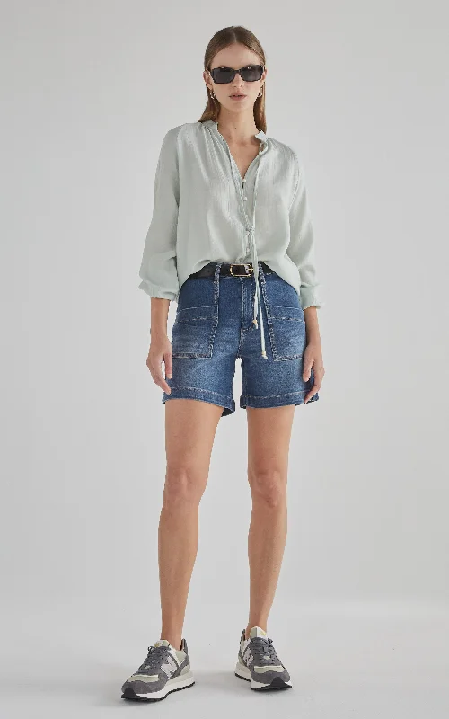 Embroidered Denim Top with Intricate PatternsSofia Sage Green Blouse