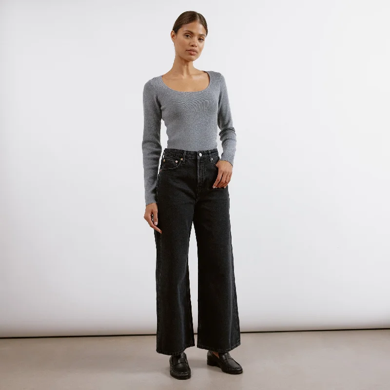 Cropped Denim Top to Pair with High - Waisted BottomsBlack Wide Leg Crop Jeans