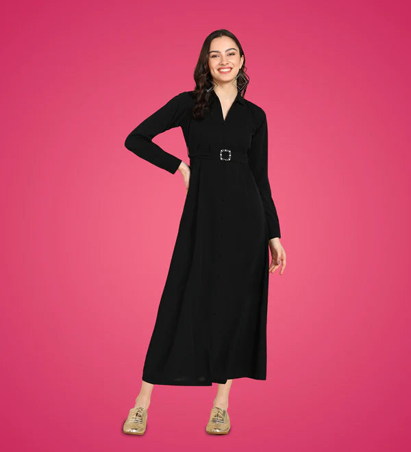 Leather maxi dresses for an edgy and bold appearanceBlack Officewear Women's Collared One Piece