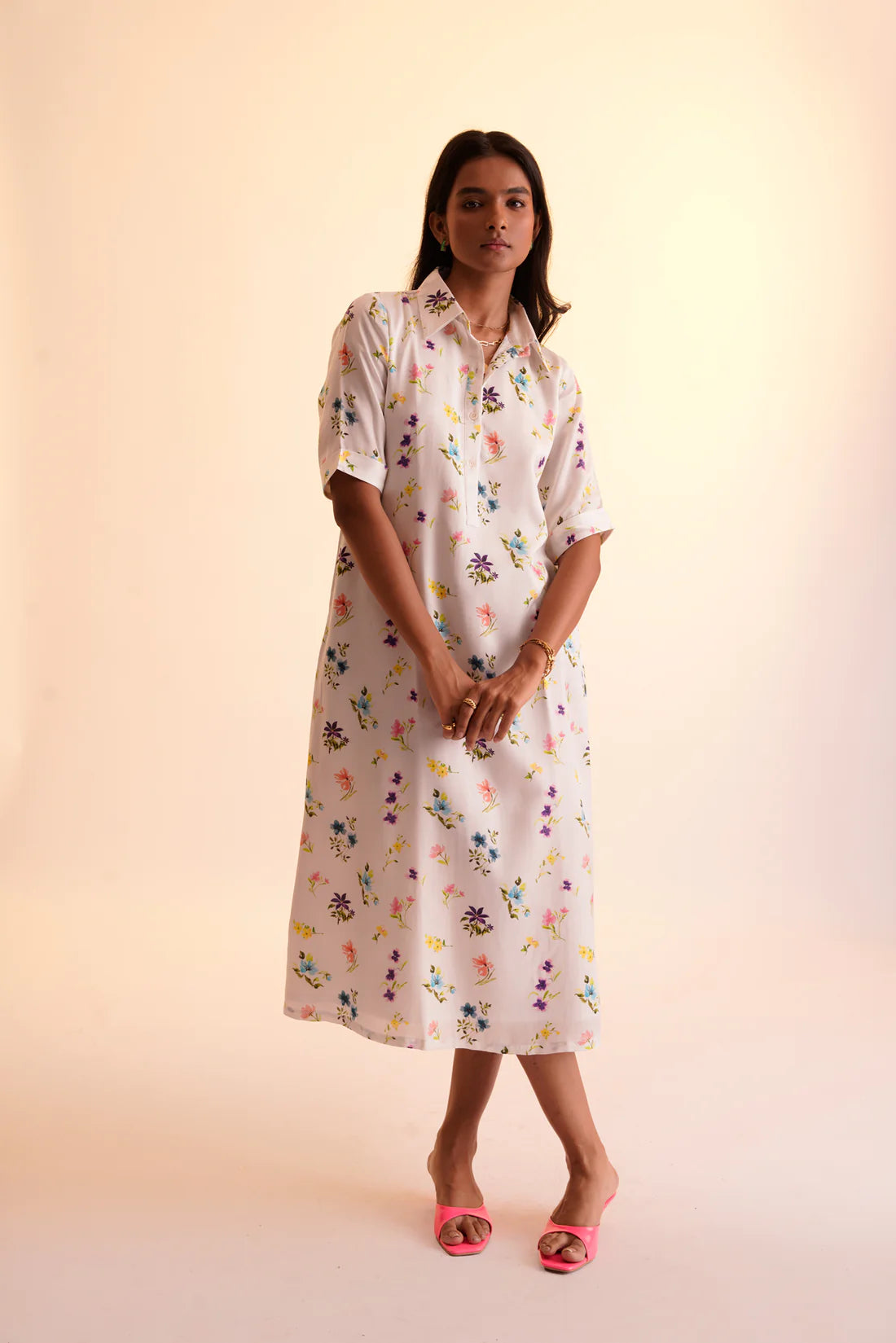 Animal print maxi dresses for a statement - making outfitWhite Comfortable Women's Floral Midi Shirt Dress
