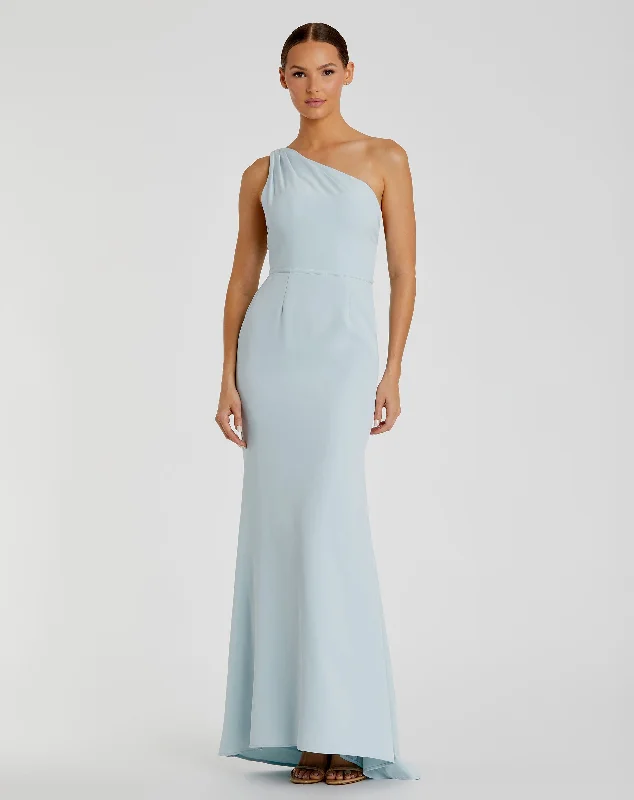 Maxi dresses with a criss - cross back for a flirty and unique detailBlue One Shoulder Jersey Mermaid Gown Maxi dresses with a criss - cross back for a flirty and unique detailBlue One Shoulder Jersey Mermaid Gown