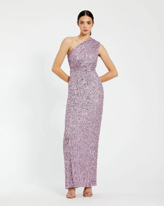 Cotton maxi dresses for a comfortable and everyday - wear optionPurple Sequined Ruched One Shoulder Gown