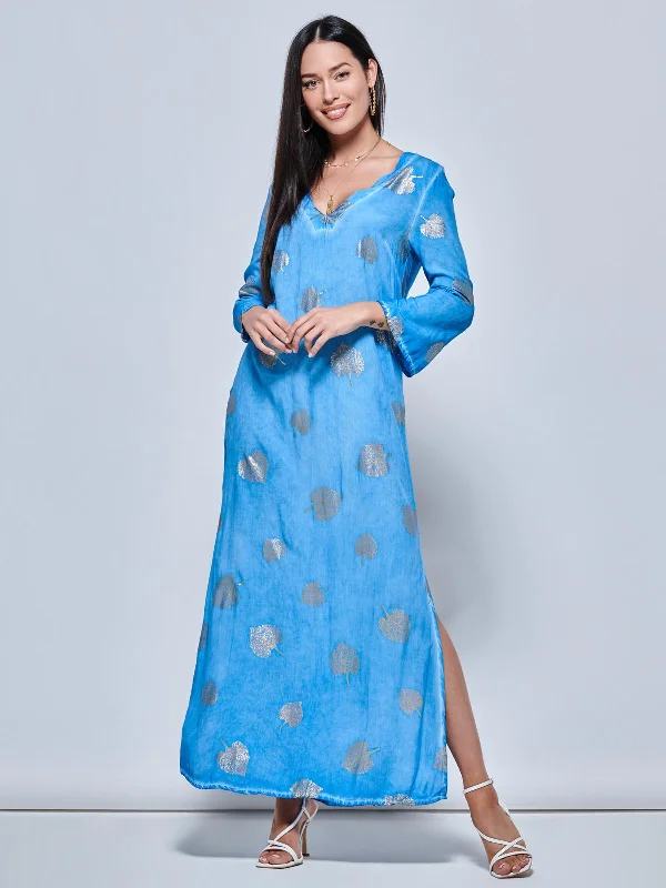 Velvet maxi dresses with long sleeves for winter weddings3/4 Sleeve Loose Fit Holiday Tunic Maxi Dress, Blue Pattern Velvet maxi dresses with long sleeves for winter weddings3/4 Sleeve Loose Fit Holiday Tunic Maxi Dress, Blue Pattern